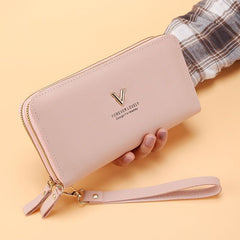 Women's Handbag Long Double Layer Zipper Large Capacity Gray