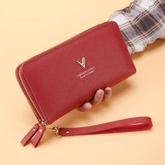 Women's Handbag Long Double Layer Zipper Large Capacity Red
