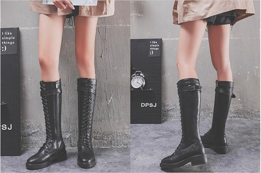 Women's High Flat Long Boots Offwhite plus velvet