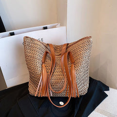 Women's High - grade Large - capacity Woven Shoulder Bag Beige