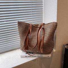 Women's High - grade Large - capacity Woven Shoulder Bag Beige