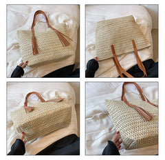 Women's High - grade Large - capacity Woven Shoulder Bag Beige