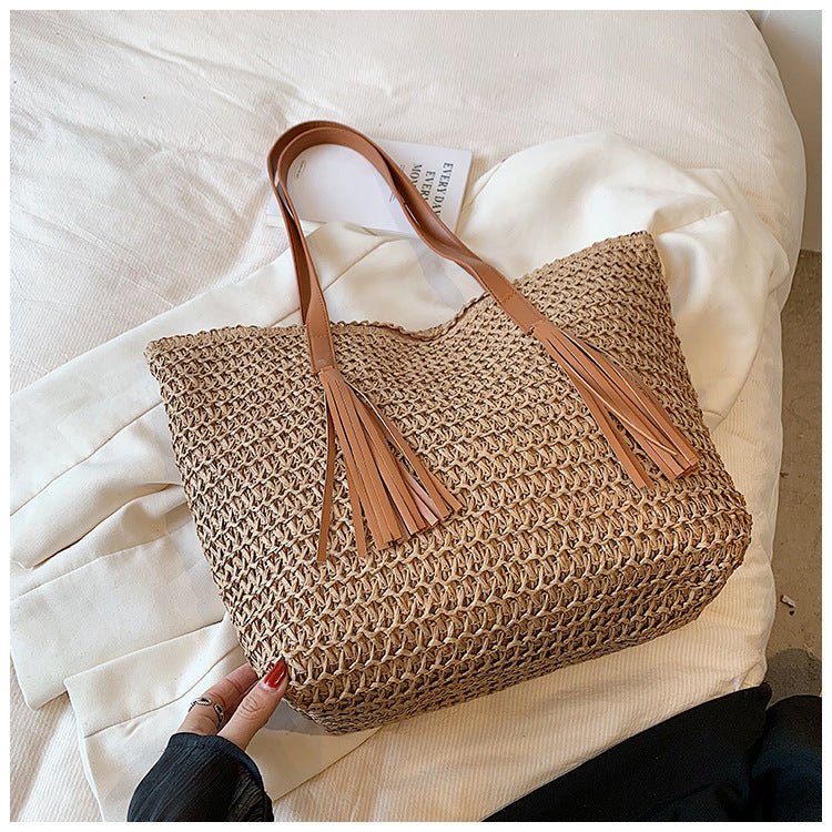 Women's High - grade Large - capacity Woven Shoulder Bag Beige