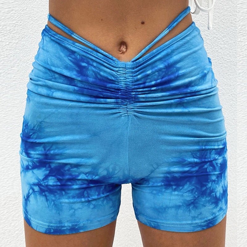 Women's Hip Raise Fitness Skinny Booty Lifting Gym Shorts. Blue