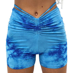 Women's Hip Raise Fitness Skinny Booty Lifting Gym Shorts. Blue