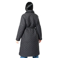 Women's Jacked Diamond Plaid Fitted Waist Cotton - padded Coat Dark Blue