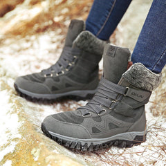 Women's Lace - Up Ankle Boots – Warm Winter Snow Shoes for Mothers Grey