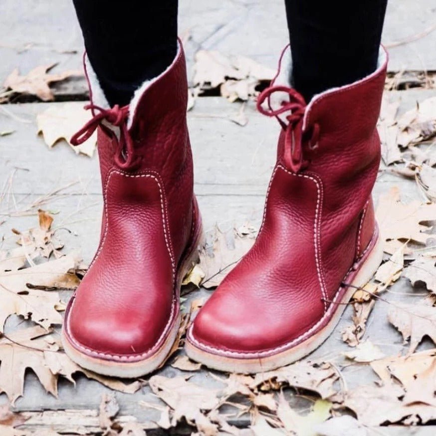 Women's Lace - Up Snow Boots – Winter Fur Plush Comfort and Style Dark brown