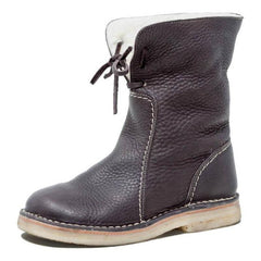 Women's Lace - Up Snow Boots – Winter Fur Plush Comfort and Style Dark brown