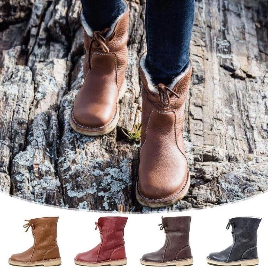Women's Lace - Up Snow Boots – Winter Fur Plush Comfort and Style Blue