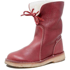 Women's Lace - Up Snow Boots – Winter Fur Plush Comfort and Style Red