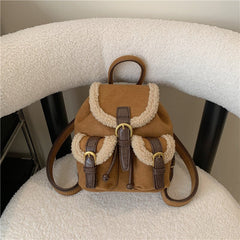 Women's Lamb Wool Bag Scrub - Stylish Backpack for Everyday Chic Brown small