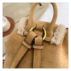 Women's Lamb Wool Bag Scrub - Stylish Backpack for Everyday Chic Brown small