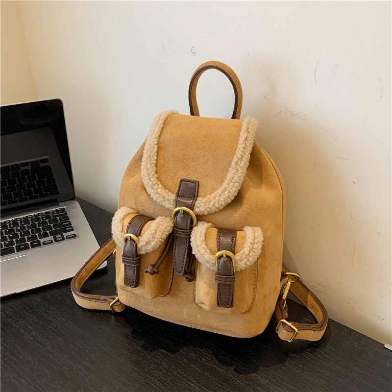 Women's Lamb Wool Bag Scrub - Stylish Backpack for Everyday Chic Brown large