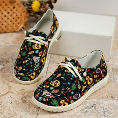 Women's Large Size Canvas Shoes Printed Casual Shoes Black