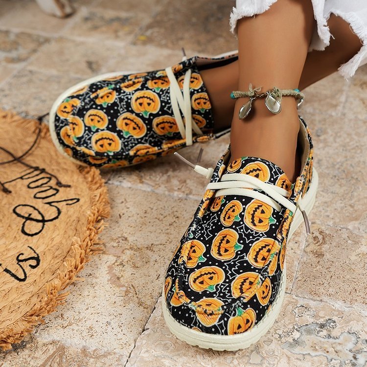 Women's Large Size Canvas Shoes Printed Casual Shoes Orange