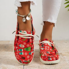 Women's Large Size Canvas Shoes Printed Casual Shoes Red