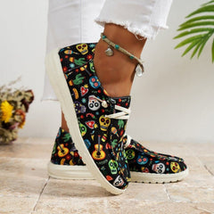 Women's Large Size Canvas Shoes Printed Casual Shoes Black