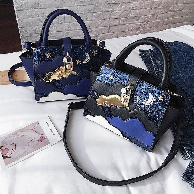 Women's Leather Clutch - Embroidered Handbag & Shoulder Bag Blue