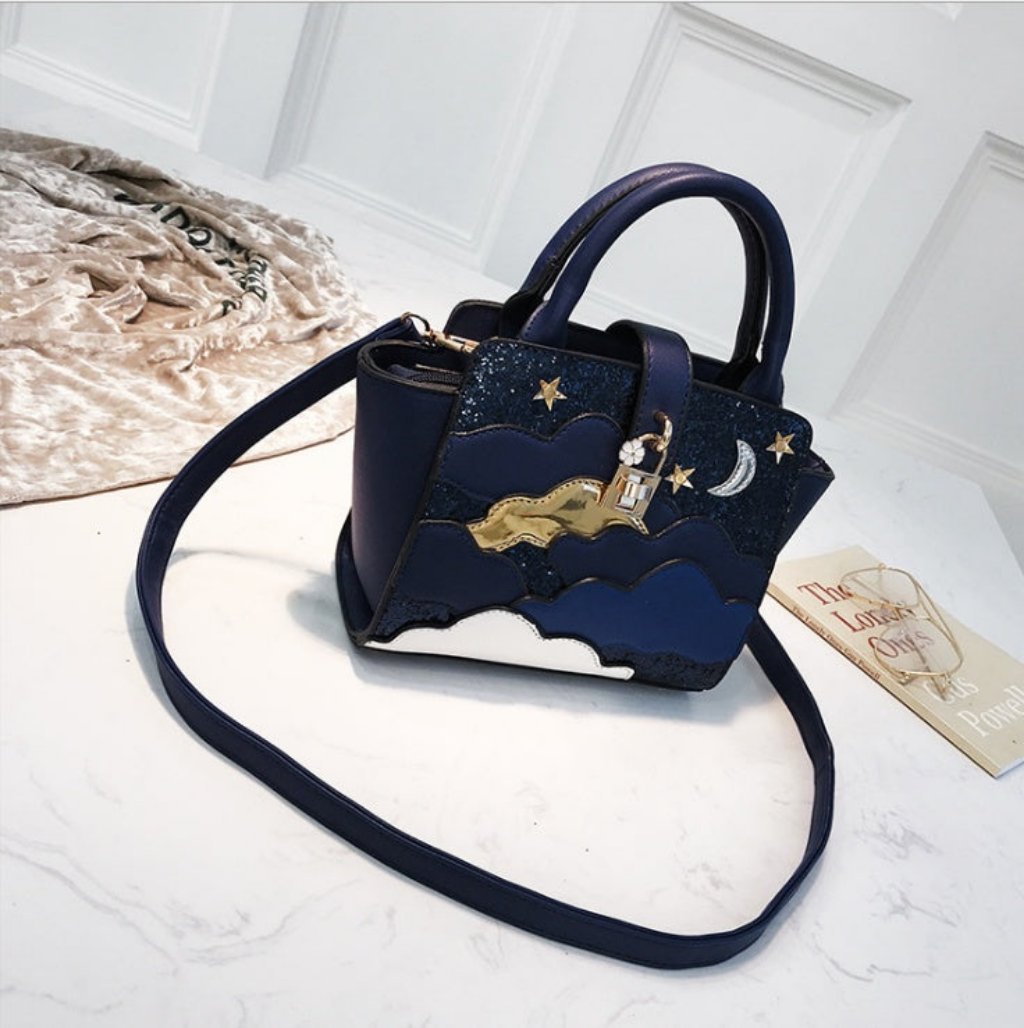 Women's Leather Clutch - Embroidered Handbag & Shoulder Bag Blue