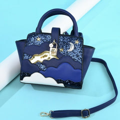 Women's Leather Clutch - Embroidered Handbag & Shoulder Bag Blue