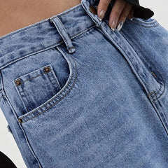 Women's Letter High Waist Straight Jeans Blue