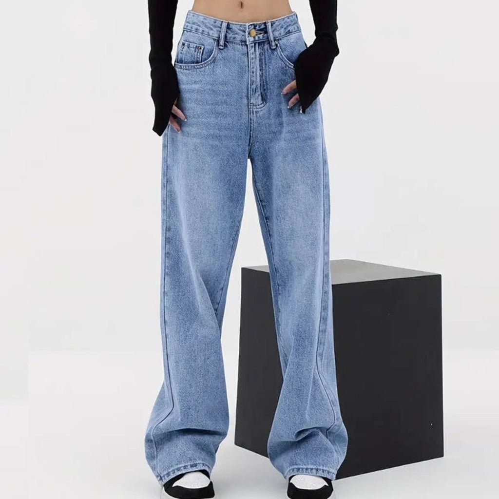 Women's Letter High Waist Straight Jeans Blue