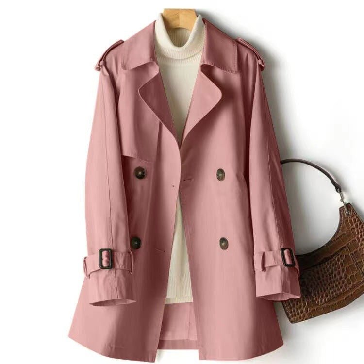 Women's Lightweight Mid Length Waist Wrap Coat Versatile Windbreaker Coral Pink