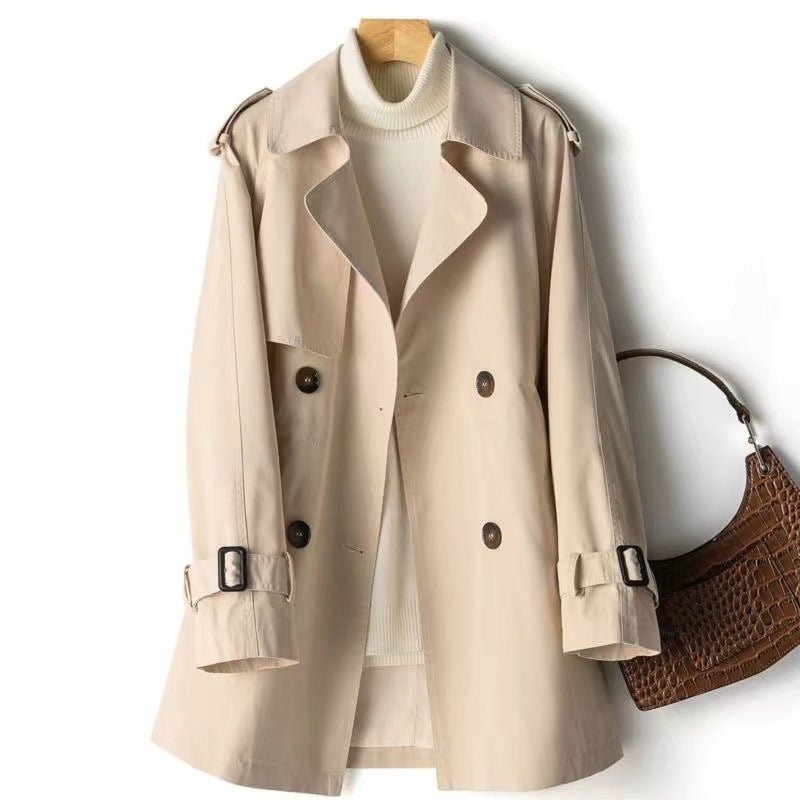 Women's Lightweight Mid Length Waist Wrap Coat Versatile Windbreaker Beige