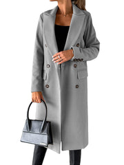 Women's Long Sleeve Lapel Solid Double - Breasted Slim Blazer Coat Light Grey