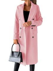 Women's Long Sleeve Lapel Solid Double - Breasted Slim Blazer Coat Pink