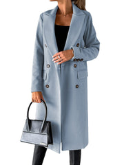 Women's Long Sleeve Lapel Solid Double - Breasted Slim Blazer Coat Sky Blue