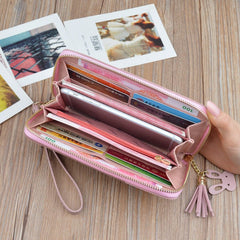 Women's long zipper tassel stitching clutch Black