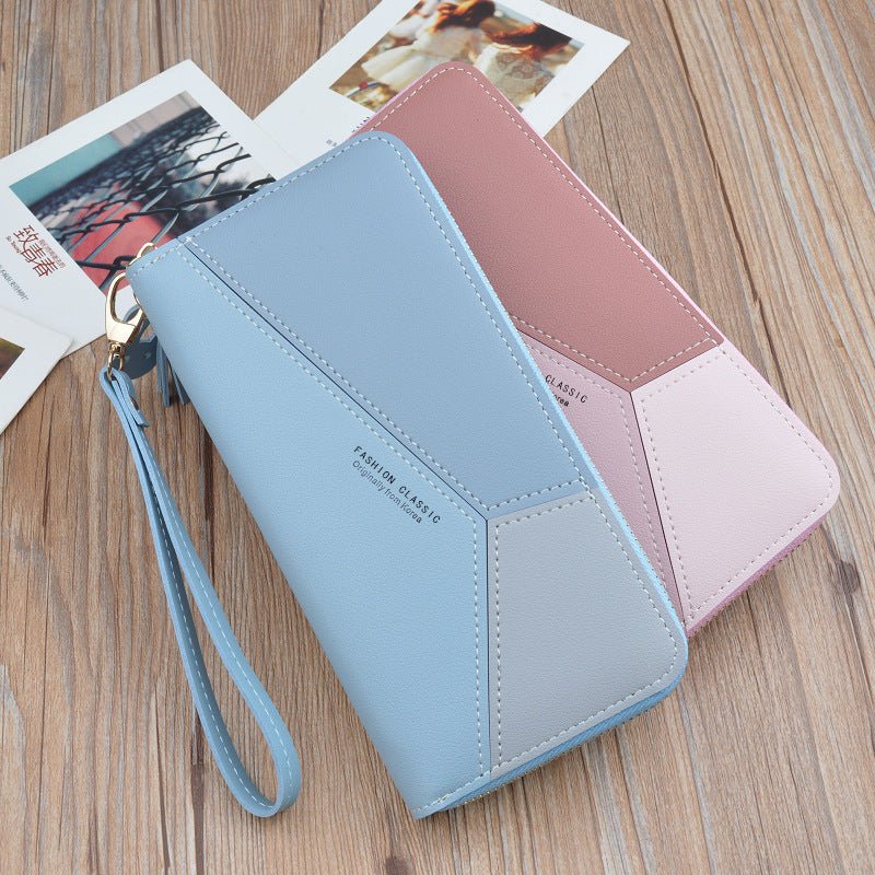 Women's long zipper tassel stitching clutch Black