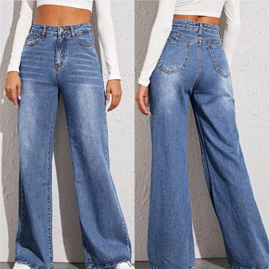 Women's Loose Baggy High Waist Distressed Wide Leg Jeans Light Blue