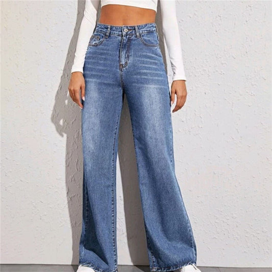 Women's Loose Baggy High Waist Distressed Wide Leg Jeans Light Blue