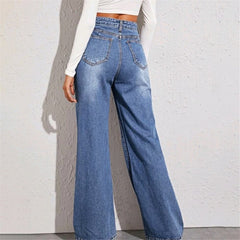 Women's Loose Baggy High Waist Distressed Wide Leg Jeans Light Blue