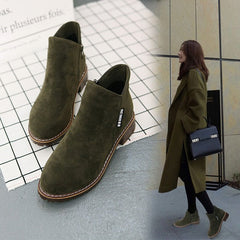 Women's Low Heel Cotton Winter Boots with Square Heel Army Green