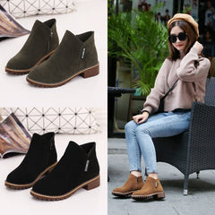 Women's Low Heel Cotton Winter Boots with Square Heel Black