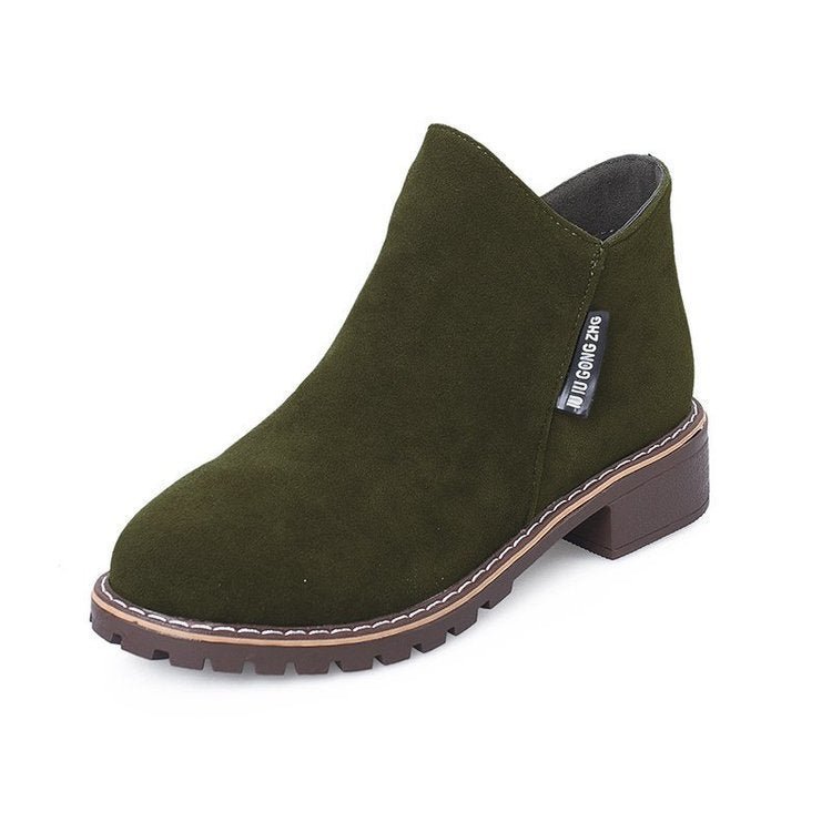 Women's Low Heel Cotton Winter Boots with Square Heel Army Green