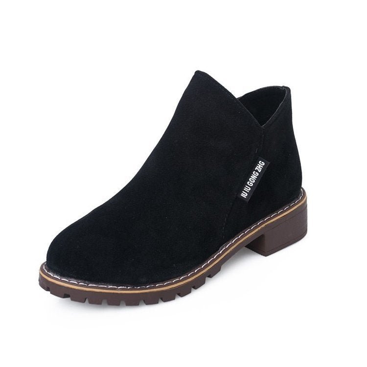 Women's Low Heel Cotton Winter Boots with Square Heel Black