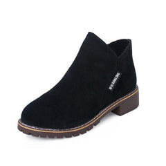 Women's Low Heel Cotton Winter Boots with Square Heel Black