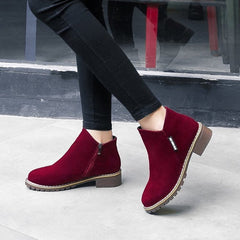 Women's Low Heel Cotton Winter Boots with Square Heel Army Green