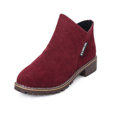 Women's Low Heel Cotton Winter Boots with Square Heel Burgundy