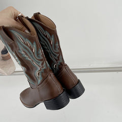Women's Mid - calf Embroidered Martin Boots Brown 2