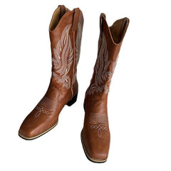 Women's Mid - calf Embroidered Martin Boots Brown