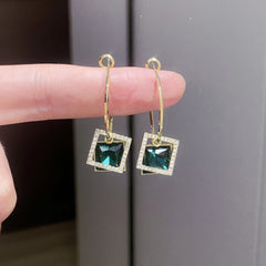 Women's New Fashion Square Earrings with Special - interest Zircon Inlay Green