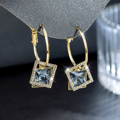 Women's New Fashion Square Earrings with Special - interest Zircon Inlay Light Blue