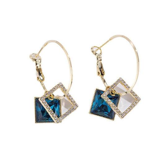 Women's New Fashion Square Earrings with Special - interest Zircon Inlay Dark Blue