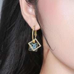 Women's New Fashion Square Earrings with Special - interest Zircon Inlay Dark Blue